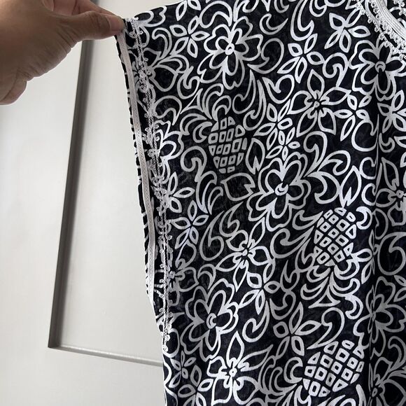 blue ginger Swim Cover Up Women XL Black Tunic V-Neck Lace Pineapple Hawaiian - Picture 7 of 12